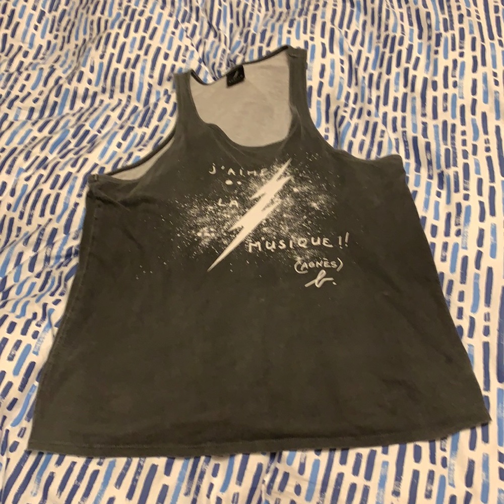 Agnes B. Gray Tank Top with White Print